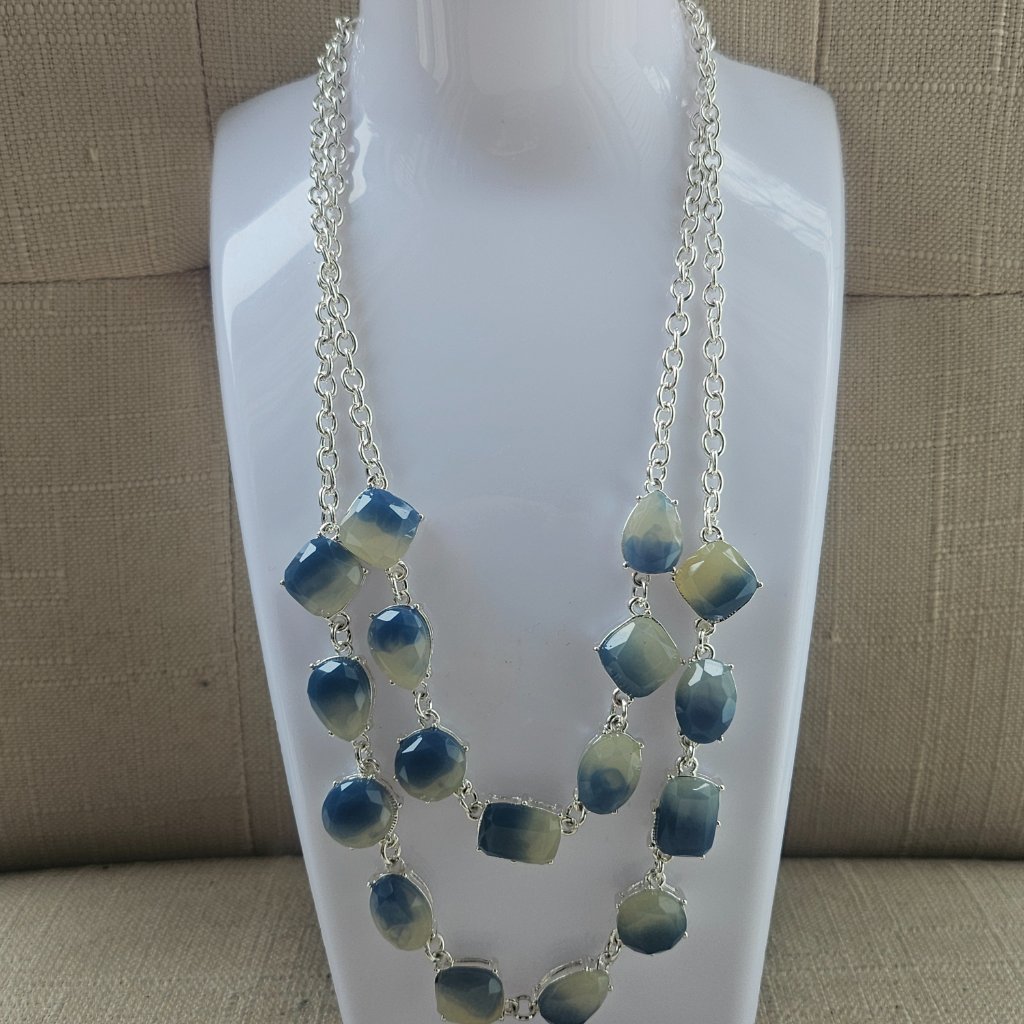 Gloria Vanderbilt Necklace Women Silver Tone And Faceted Blue Ombre Acrylic